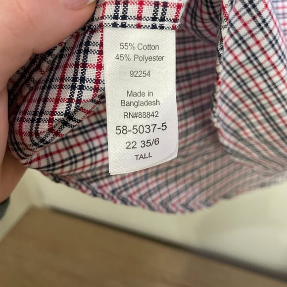 Men's 22 35/6 Tall KS Signature Red & Blue Plaid Long Sleeve Button Down Shirt - Picture 8 of 12